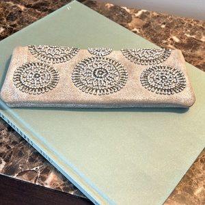 Tory Burch silver fold over clutch authentic